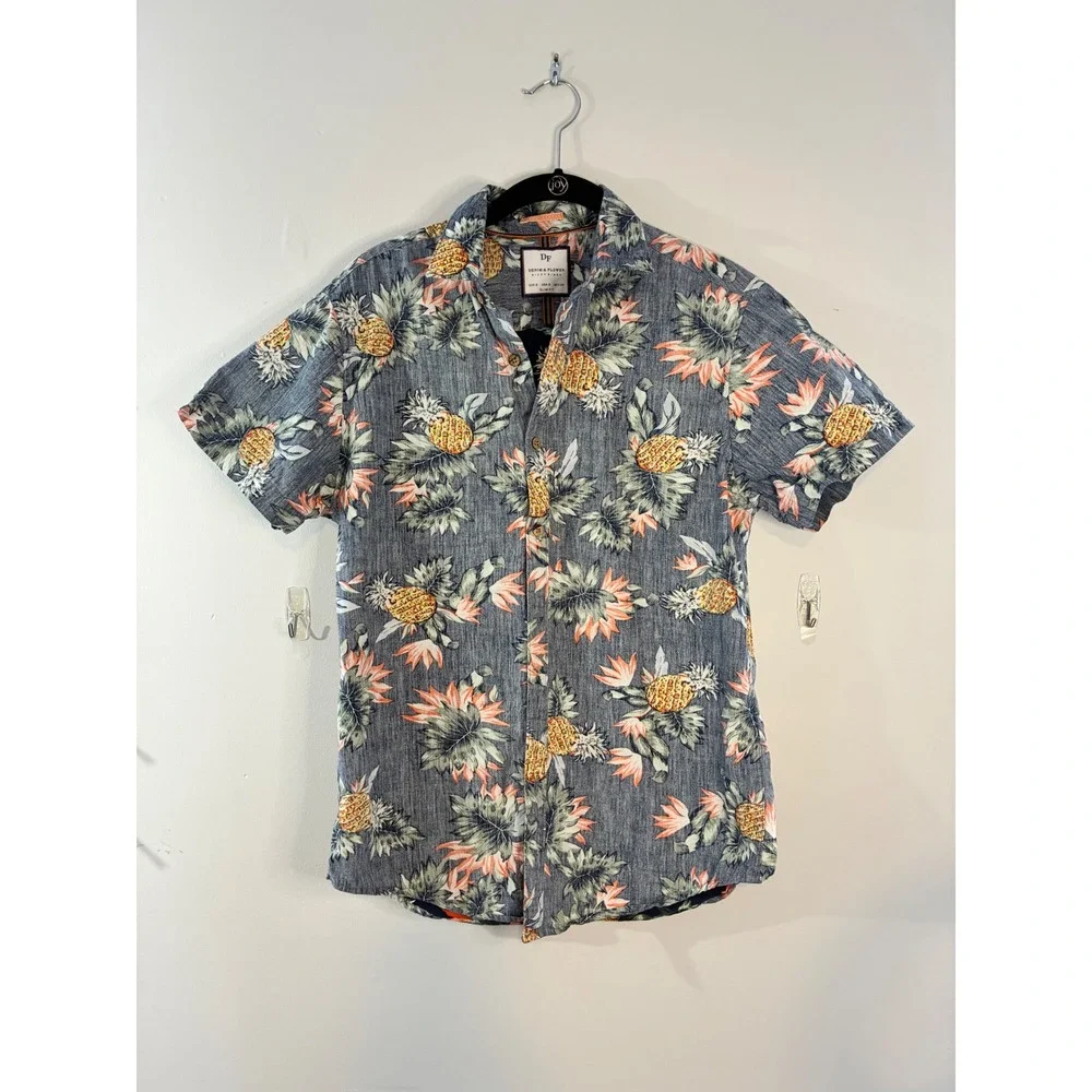 Denim & Flower Ricky Singh Pineapple Hawaiian Shirt Mens Slim Fit S Short Sleeve